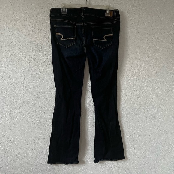 American Eagle Y2K Style Low Rise Dark Wash Flare boot cut jeans 10 Long - Picture 7 of 9